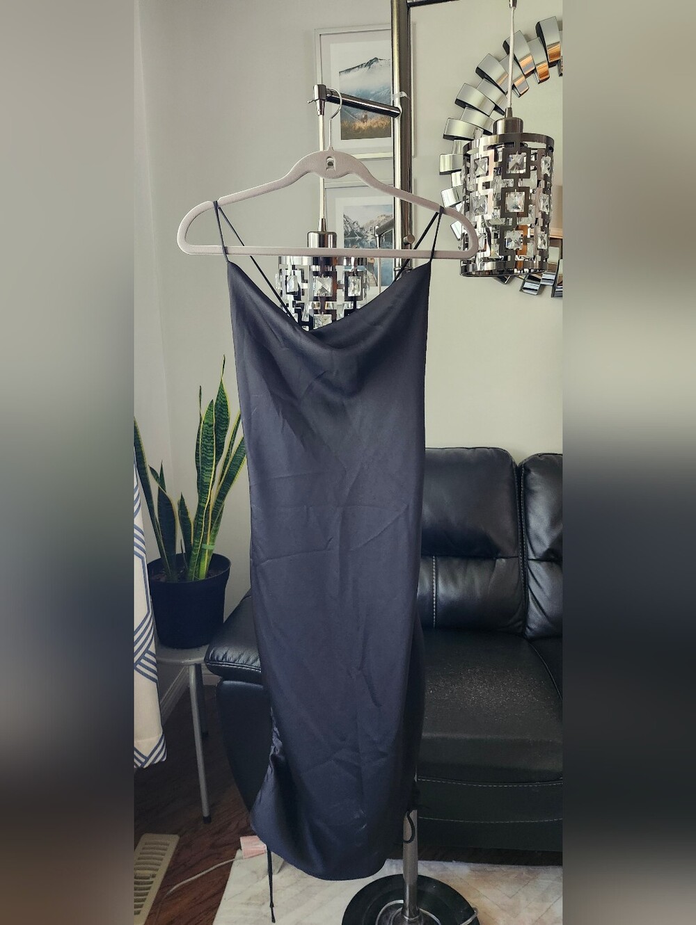 Dynamite Black Midi Slip Dress with Spaghetti Straps